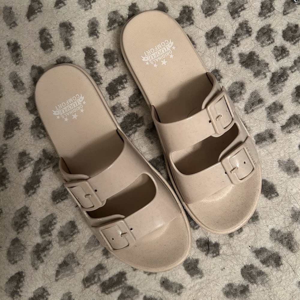 Beige Slide Sandals